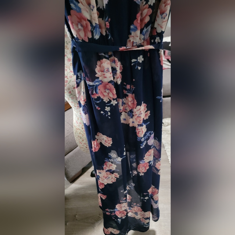 NWT Lily Rose Floral Off-Shoulder Maxi/Romper Dress Size Small - Picture 6 of 7